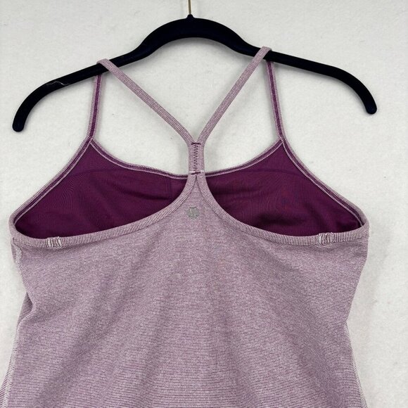 Lululemon Power Y Tank Top Size 8 Heathered Purple Stripe Strappy Back Shelf Bra - Picture 4 of 9
